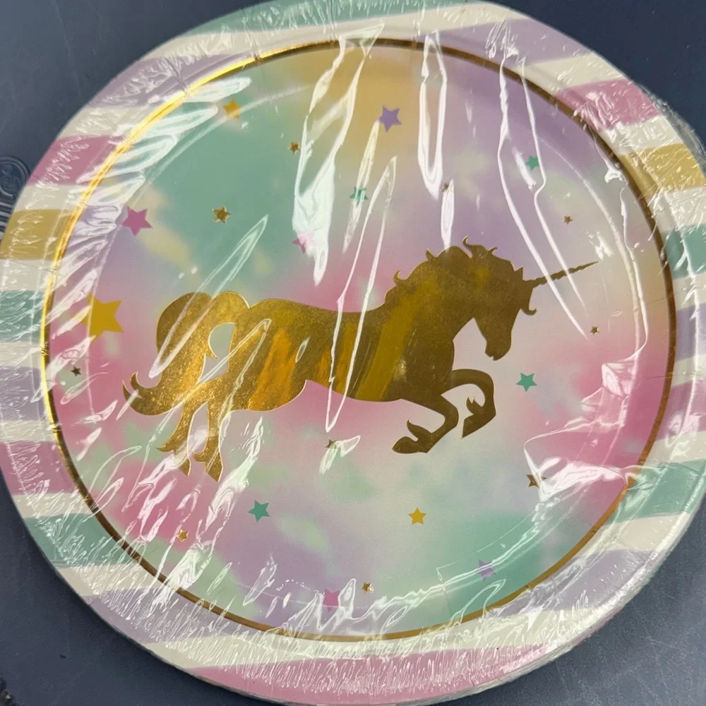 Enchanted Unicorn Party Plates - Gold and Pastel